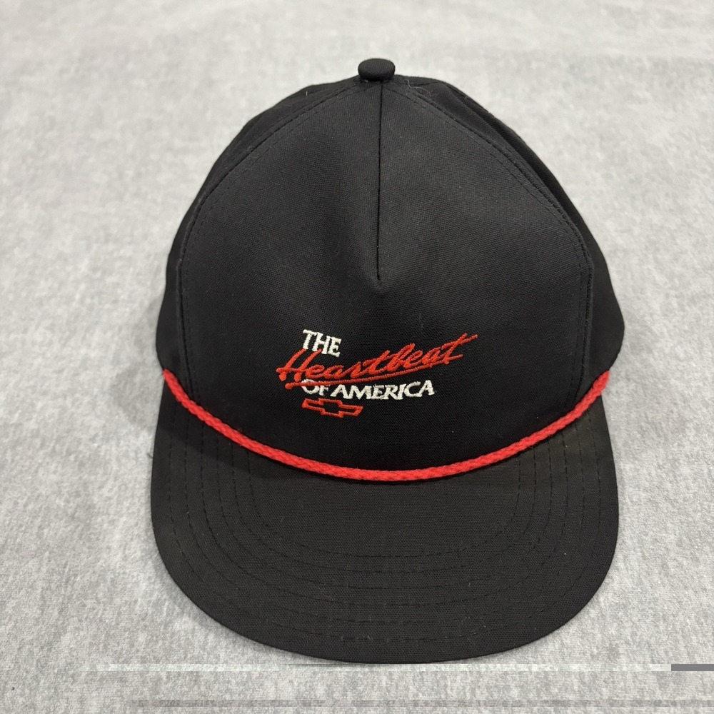 VNT Chevrolet The Heartbeat of America Snapback Hat Black Red Rope Made in USA